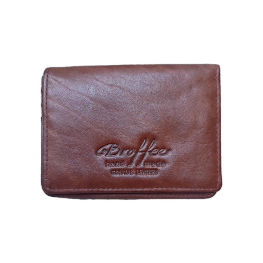 Vintage Broffee Handmade Genuine Leather Wallet Brown Bifold Mens